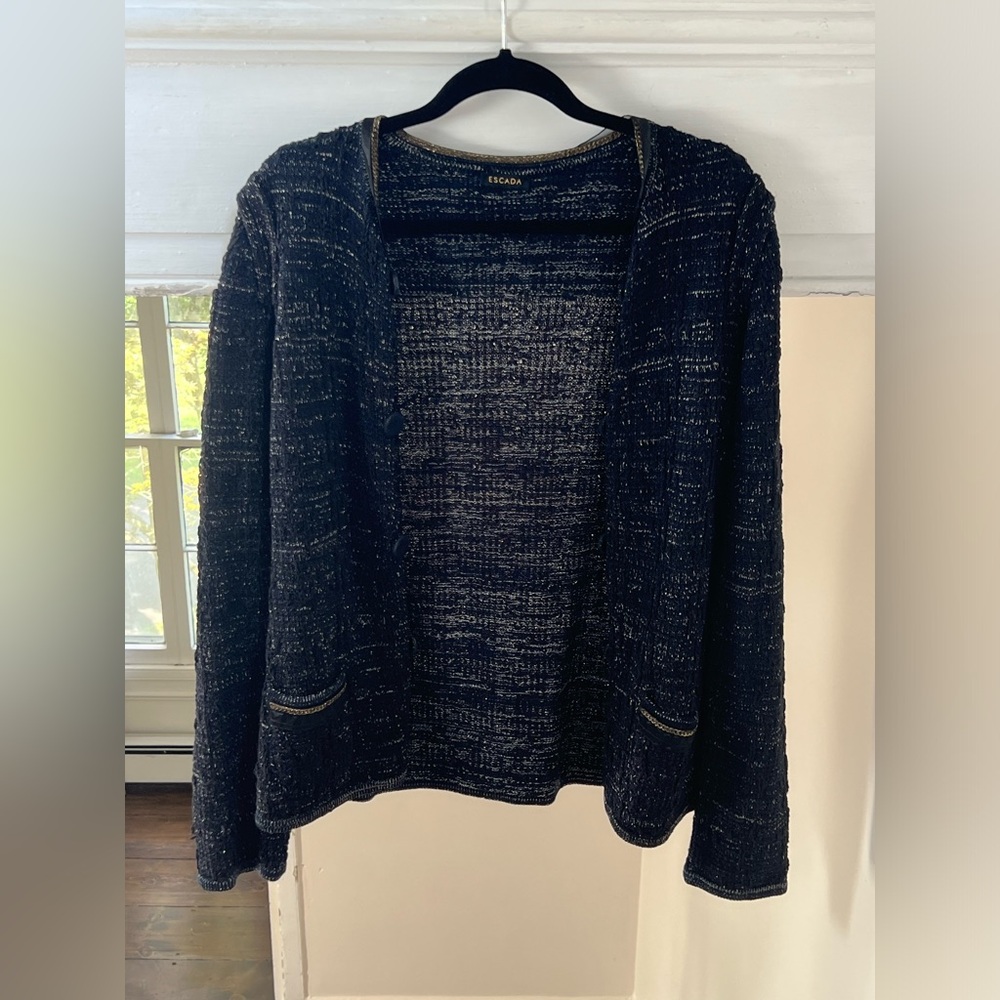 Escada navy blue sweater. Stunning piece. Fits large and x large.